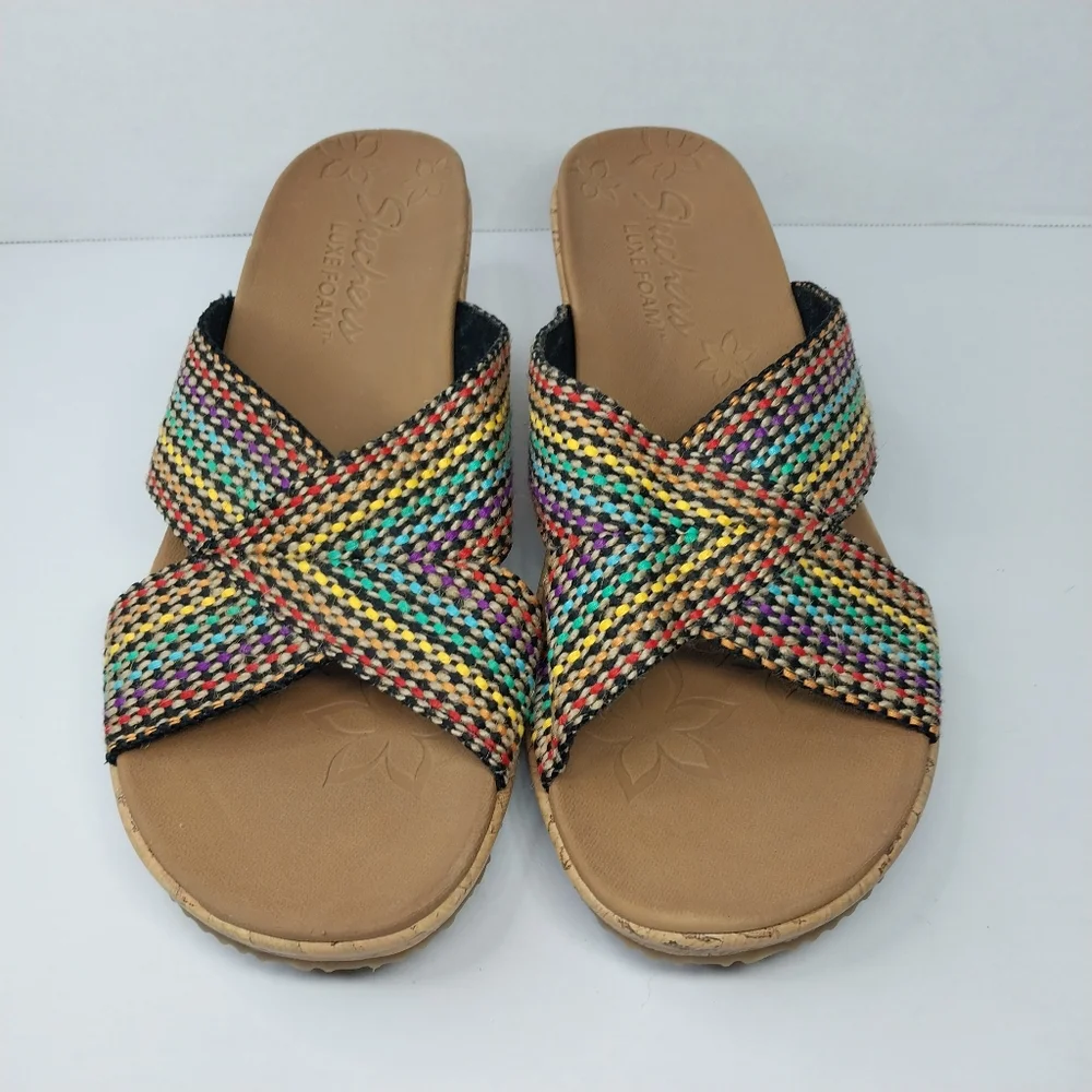 Skechers Beverly Delighted Womens 10 Luxe Foam Rainbow Woven Open Toe Sandals - Picture 3 of 9